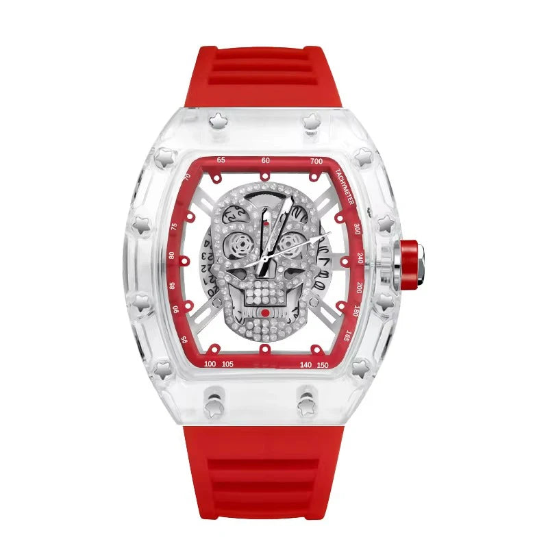 UTHAI Watch For Men High Beauty Trendy Sports Hollow Transparent Ghost Head Waterproof Wine Bucket Male Clock Watches L122