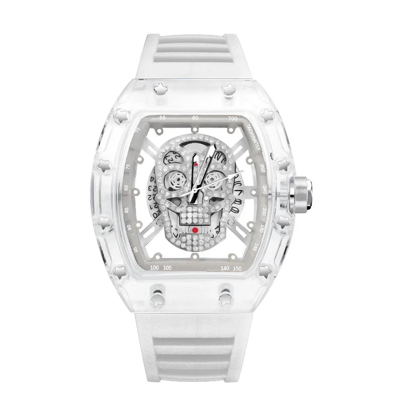 UTHAI Watch For Men High Beauty Trendy Sports Hollow Transparent Ghost Head Waterproof Wine Bucket Male Clock Watches L122