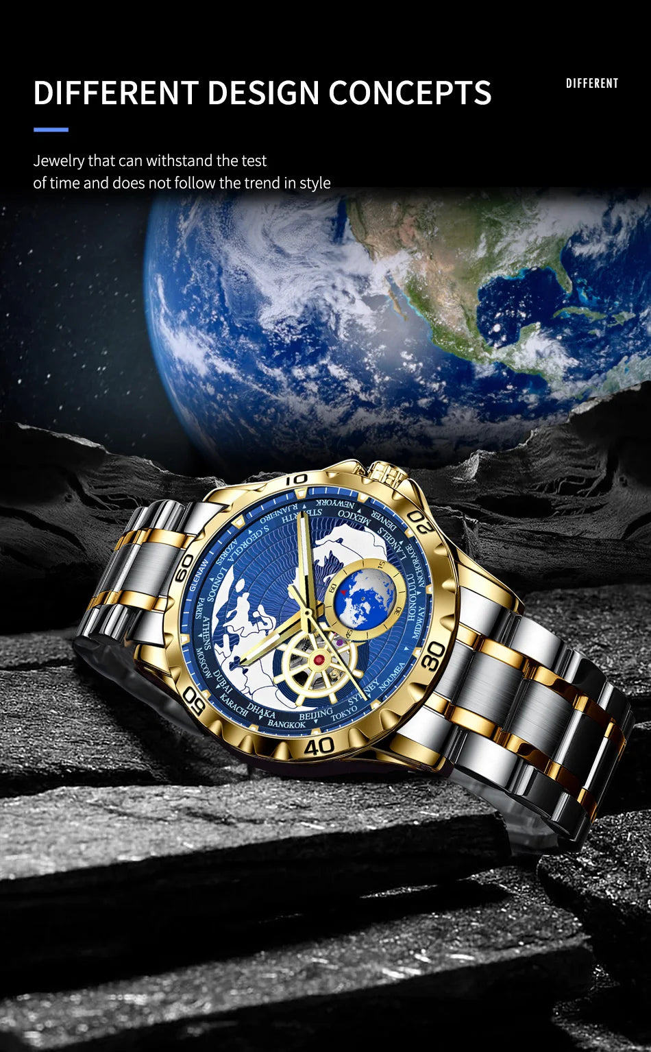 GLENAW 2025 New Earth Series Mechanical Watch Men Rotating Earth Dial Night Light Waterproof Top Luxury Design Mechanical Watch